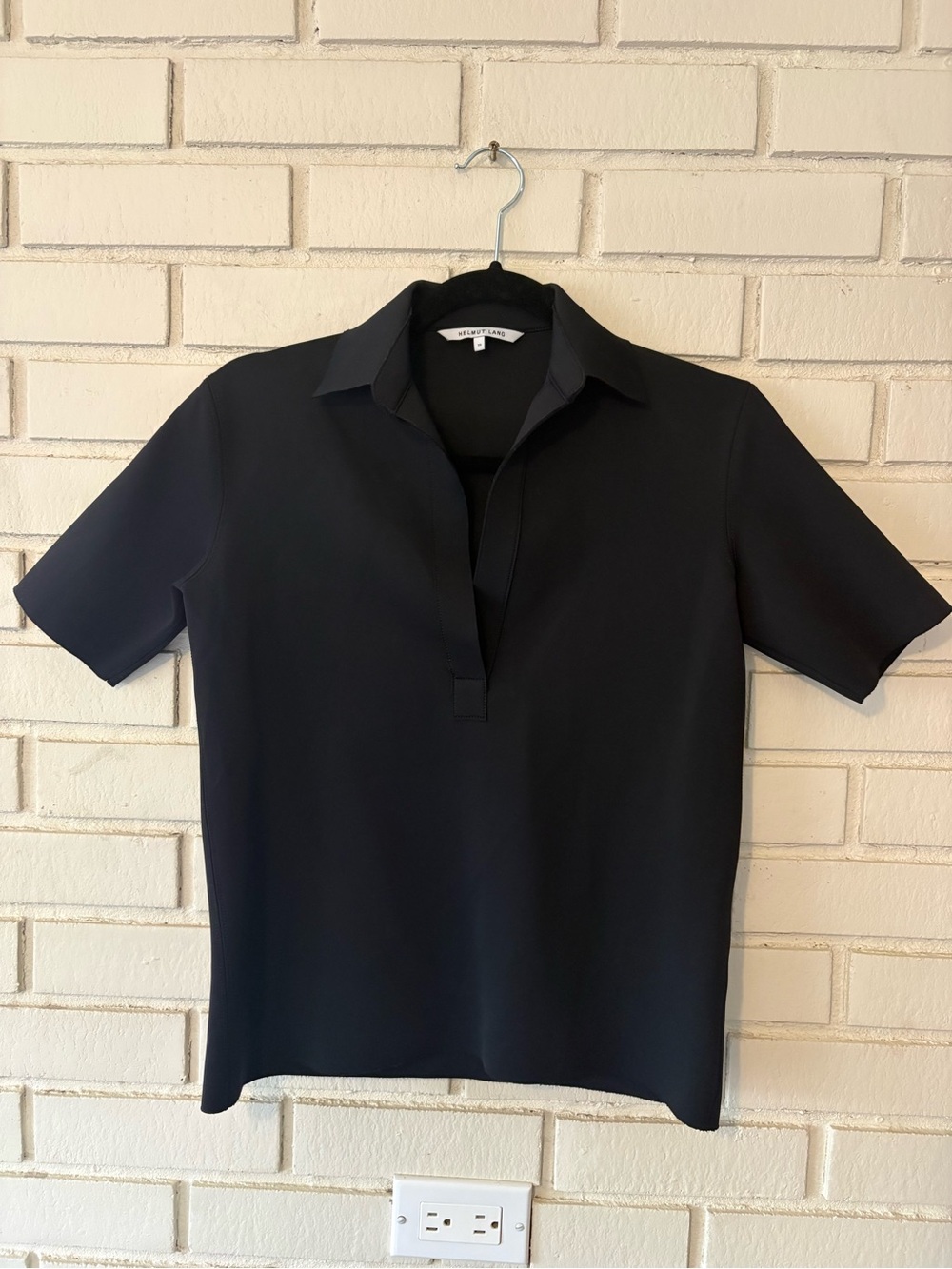 Helmut Lang Black Neoprene Short-Sleeve Polo Top XS